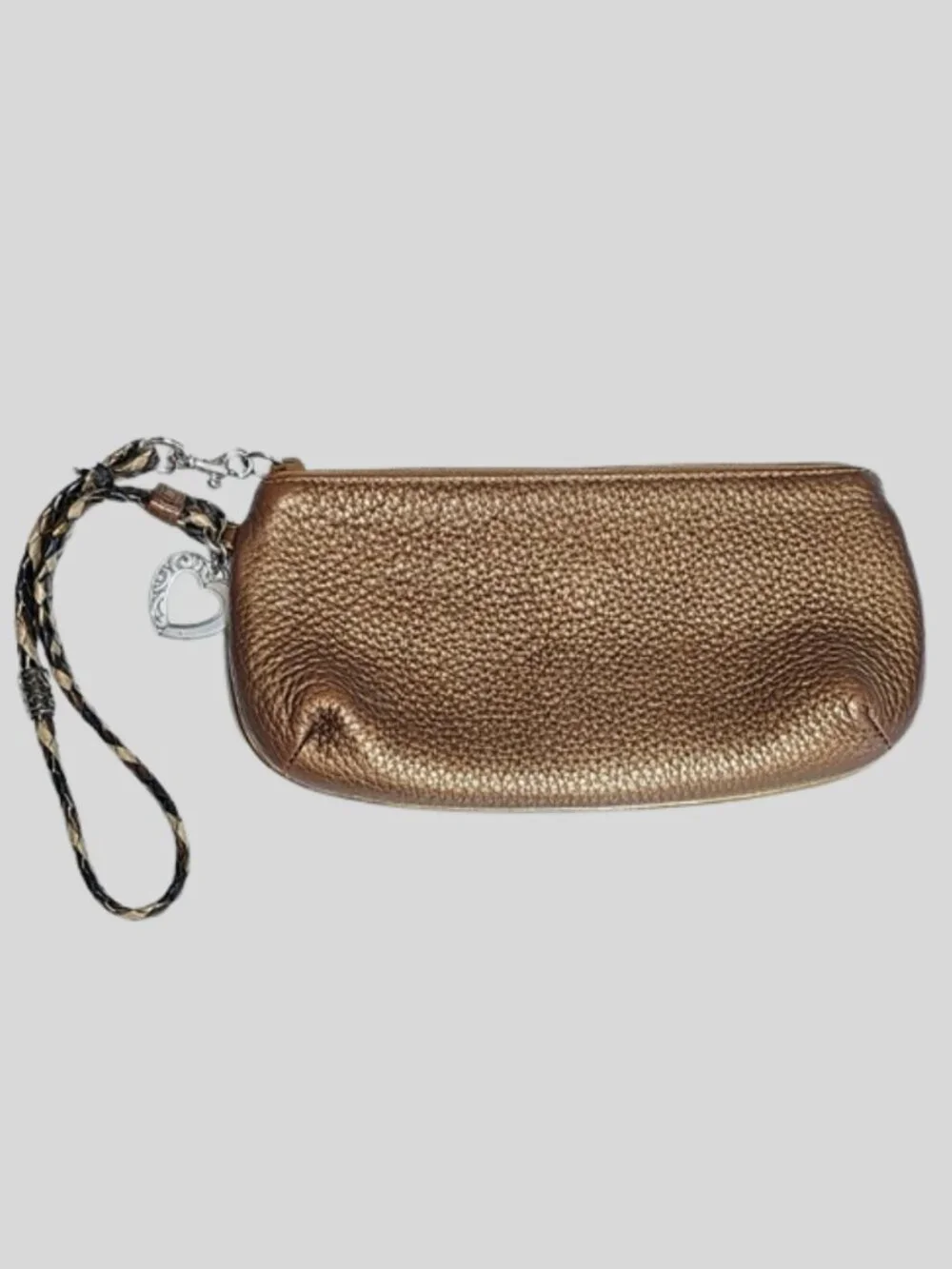 Brighton Barbados Bronze Metallic Pebbled Leather Wristlet Braided Strap